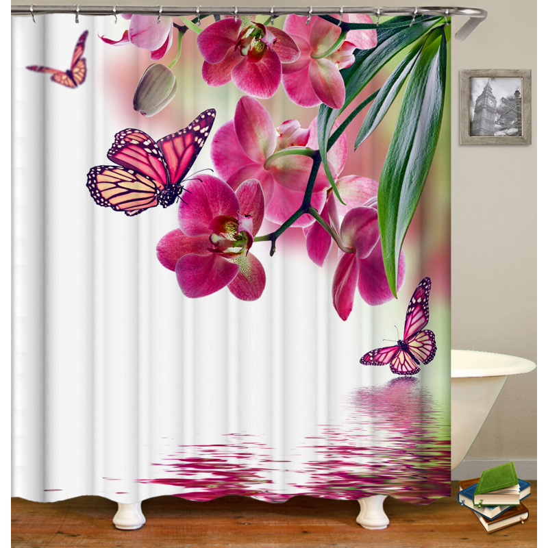 Decorative Print Waterproof Colorful bath shower curtains for Custom floral Transparent Hookless Shower Curtain