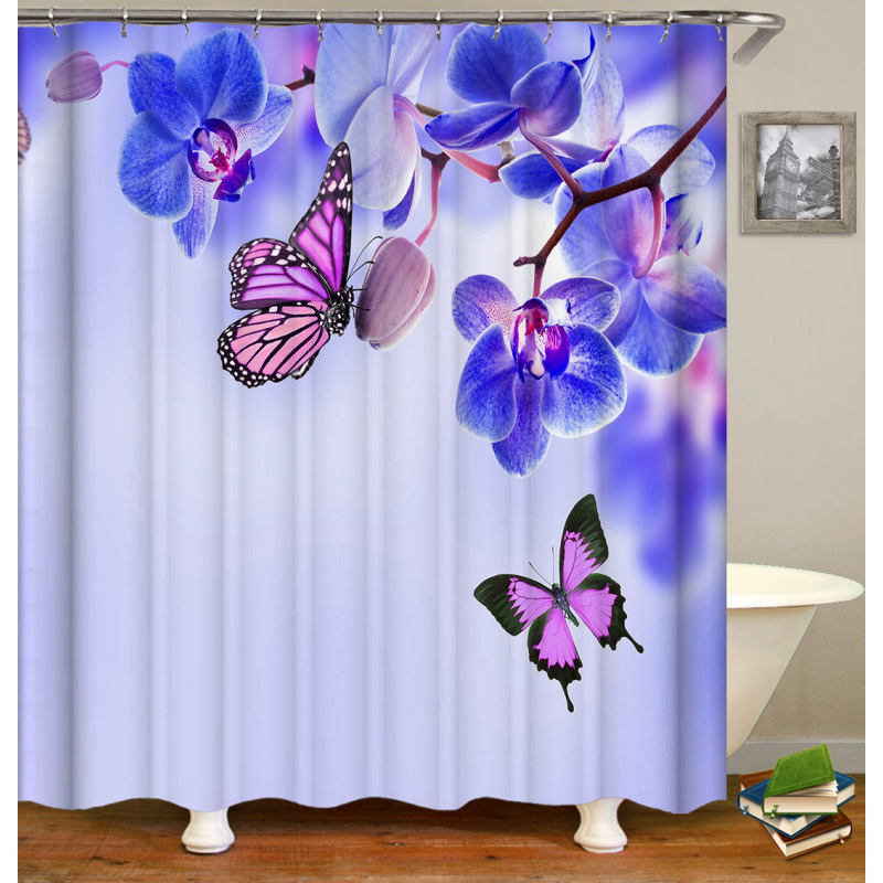 Decorative Print Waterproof Colorful bath shower curtains for Custom floral Transparent Hookless Shower Curtain