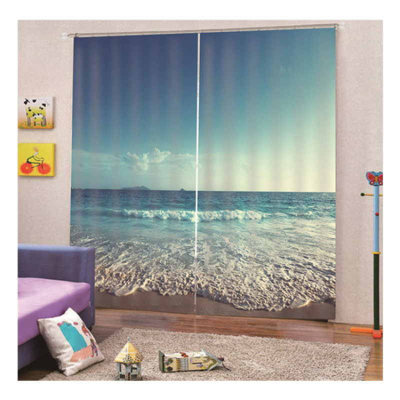 Decorativas Livingroom Ready Made Curtain,Latest Curtain Fashion Designs Beach And Sea Curtains Printed Landscape#