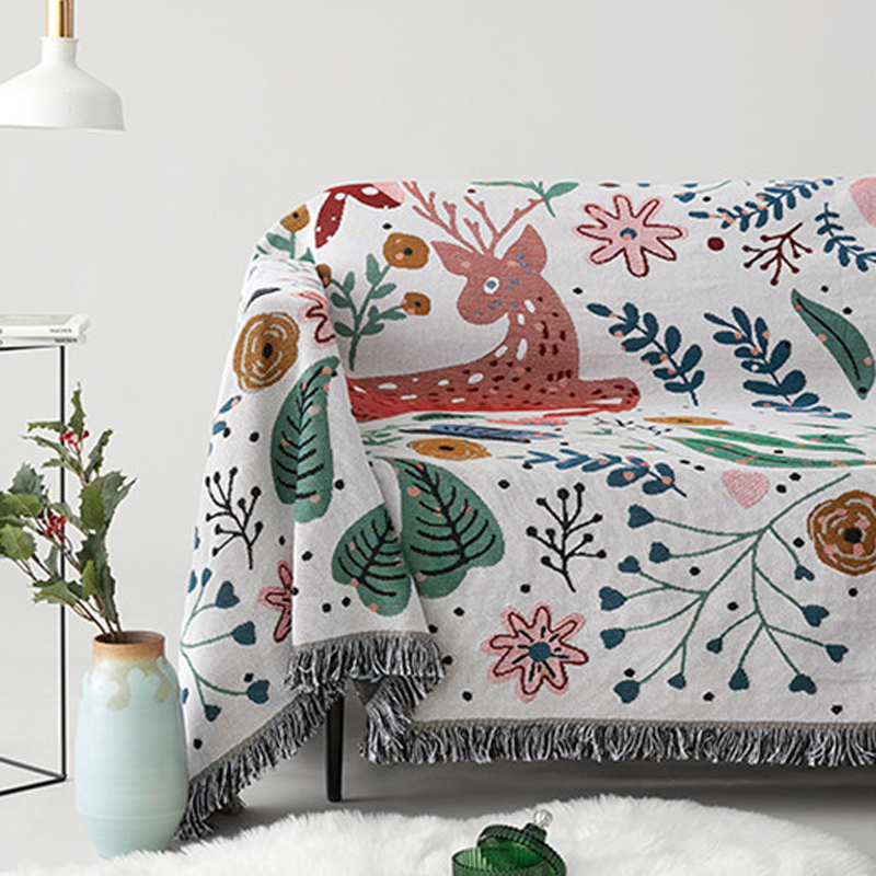 All Match Throw Blanket Sofa Decorative Slipcover Warm Design Cobertor on Beds Fawn/Pastoral Non-slip Tassel Blankets/