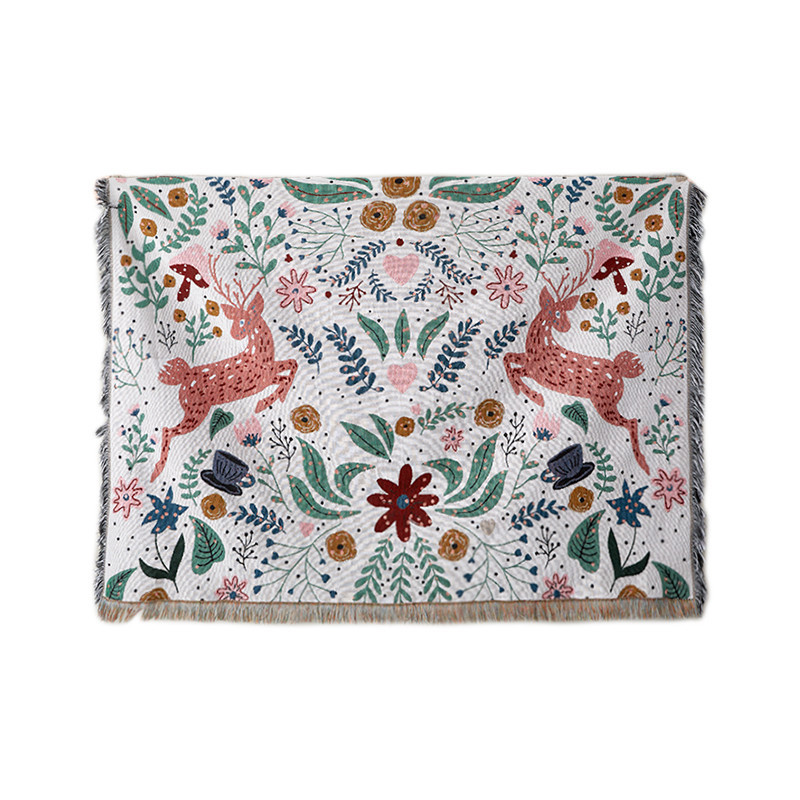 All Match Throw Blanket Sofa Decorative Slipcover Warm Design Cobertor on Beds Fawn/Pastoral Non-slip Tassel Blankets/