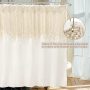 Tassel Macrame Polyester Waterproof Shower Curtain Ivory Fabric Boho Woven Hand Braided Cream Beige Vintage Cotton with Hooks