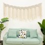 Tassel Macrame Polyester Waterproof Shower Curtain Ivory Fabric Boho Woven Hand Braided Cream Beige Vintage Cotton with Hooks