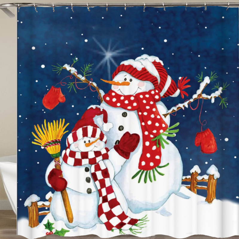 Drop Shipping Merry Christmas Two Snowmen Wearing scarves Happy Waterproof Shower Curtain/