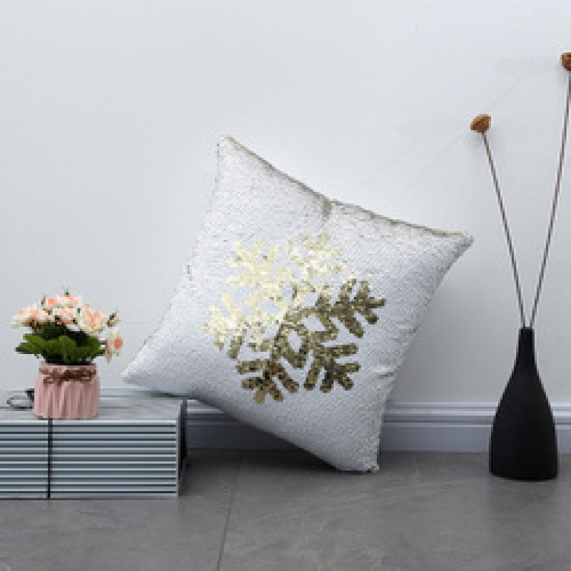 Personalized Fashion Machine Embroidered Sequin Pillow, Snowflake Pattern Pillow Office Waist Pad /