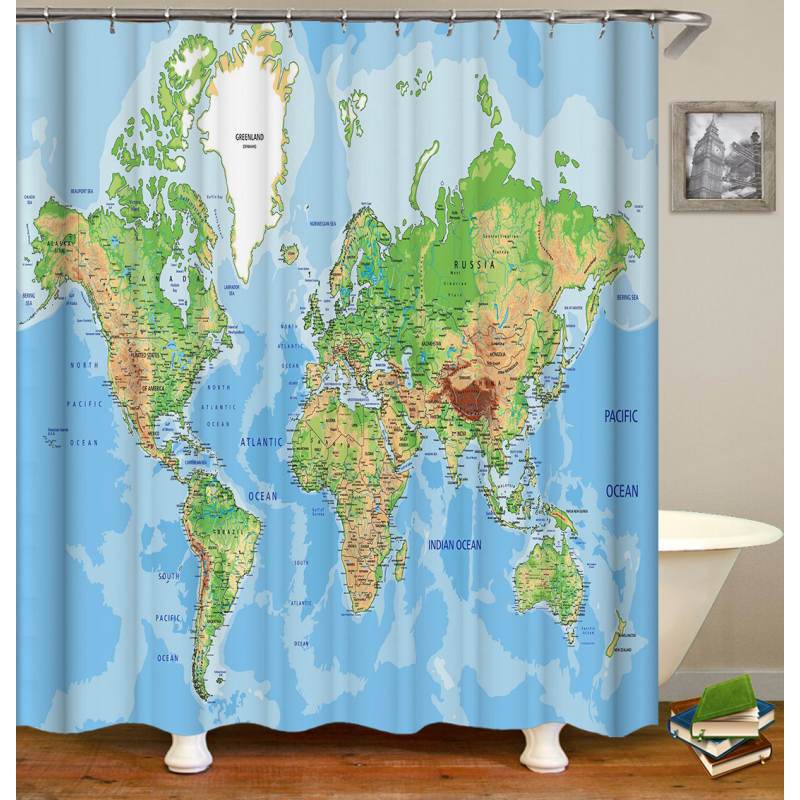 Drop Shipping 100% Polyester Tropical Pattern Kids Shower Curtains, Digital Print Bathroom Shower Curtain Set with Hooks/