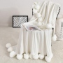 Throw Blanket for Couch,White  Throw Blanket Knit Blanket with Pom Poms,Fuzzy,Fluffy,Soft,Cozy,Warm Knitted Cover /