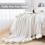 Throw Blanket for Couch,White  Throw Blanket Knit Blanket with Pom Poms,Fuzzy,Fluffy,Soft,Cozy,Warm Knitted Cover /