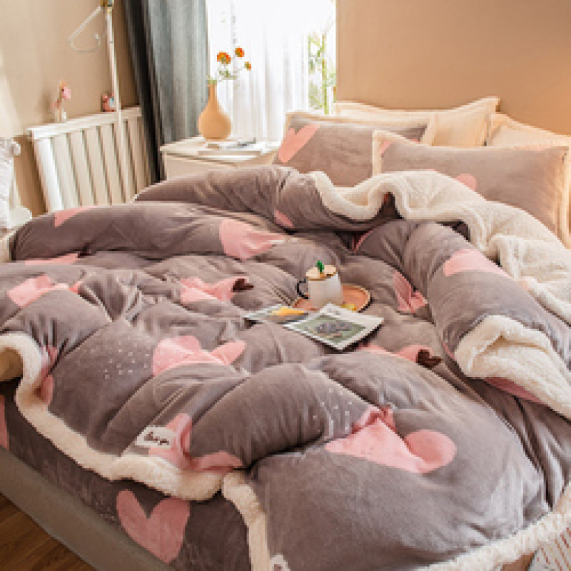 4 Piece Suit Bedding Set Coralline Bed Sheets, Winter Thickened Milk Velvet Bedding Sets/