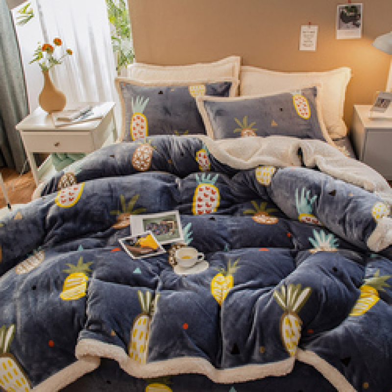 4 Piece Suit Bedding Set Coralline Bed Sheets, Winter Thickened Milk Velvet Bedding Sets/