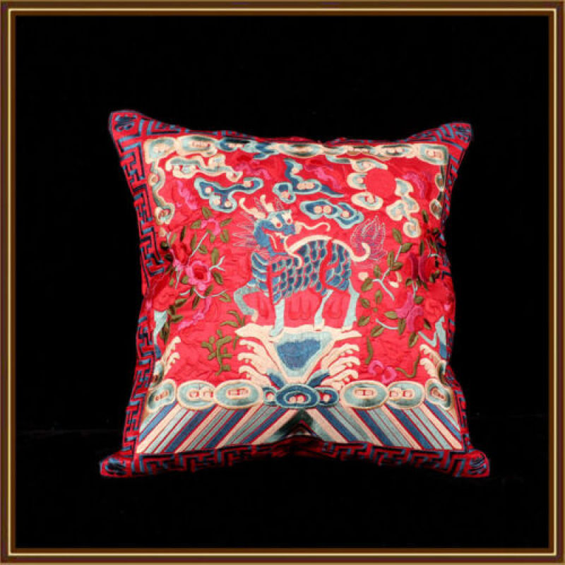 Chinese Handmade Classical Silk Embroidered Kirin Cushion Cover Pillow Case,Traditional  Chinese Style/
