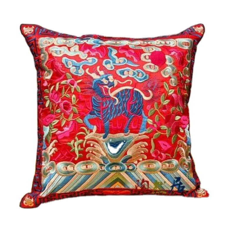 Chinese Handmade Classical Silk Embroidered Kirin Cushion Cover Pillow Case,Traditional  Chinese Style/