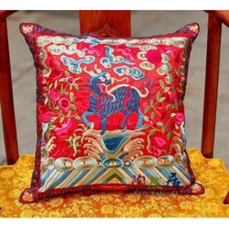 Chinese Handmade Classical Silk Embroidered Kirin Cushion Cover Pillow Case,Traditional  Chinese Style/