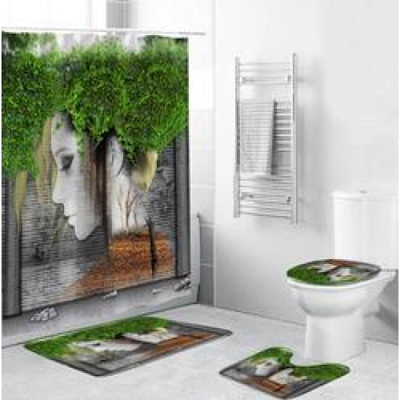 3D Digital Printing Full Polyester Waterproof Shower Curtain Floor Mat Toilet S ,Flower pattern shower curtain set for bathroom/