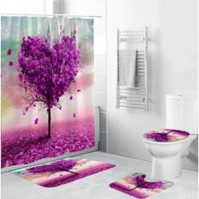 3D Digital Printing Full Polyester Waterproof Shower Curtain Floor Mat Toilet S ,Flower pattern shower curtain set for bathroom/