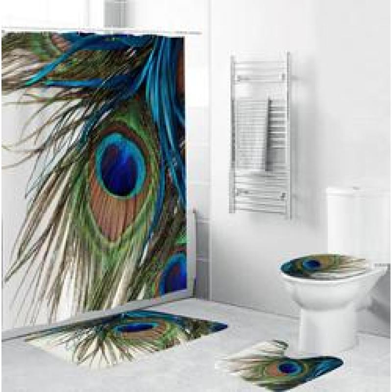 3D Digital Printing Full Polyester Waterproof Shower Curtain Floor Mat Toilet S ,Flower pattern shower curtain set for bathroom/