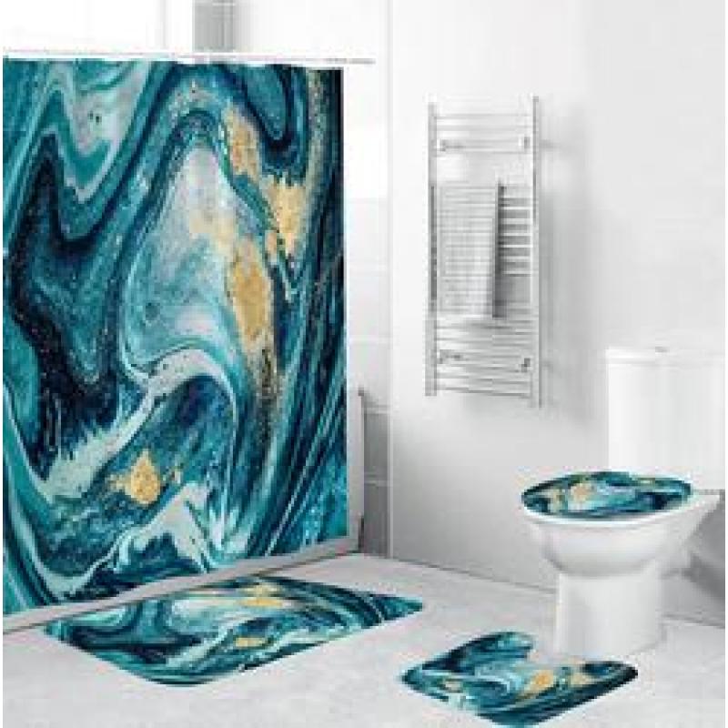 3D Digital Printing Full Polyester Waterproof Shower Curtain Floor Mat Toilet S ,Flower pattern shower curtain set for bathroom/