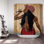 Afro Girl Shower Curtain, Black Girl Golden Lips Decor with 12 Hooks Waterproof Polyester Fabric, Bathroom Access