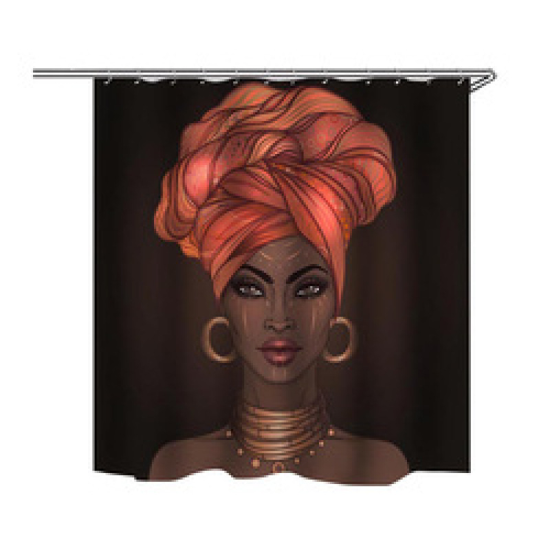 Afro Girl Shower Curtain, Black Girl Golden Lips Decor with 12 Hooks Waterproof Polyester Fabric, Bathroom Access