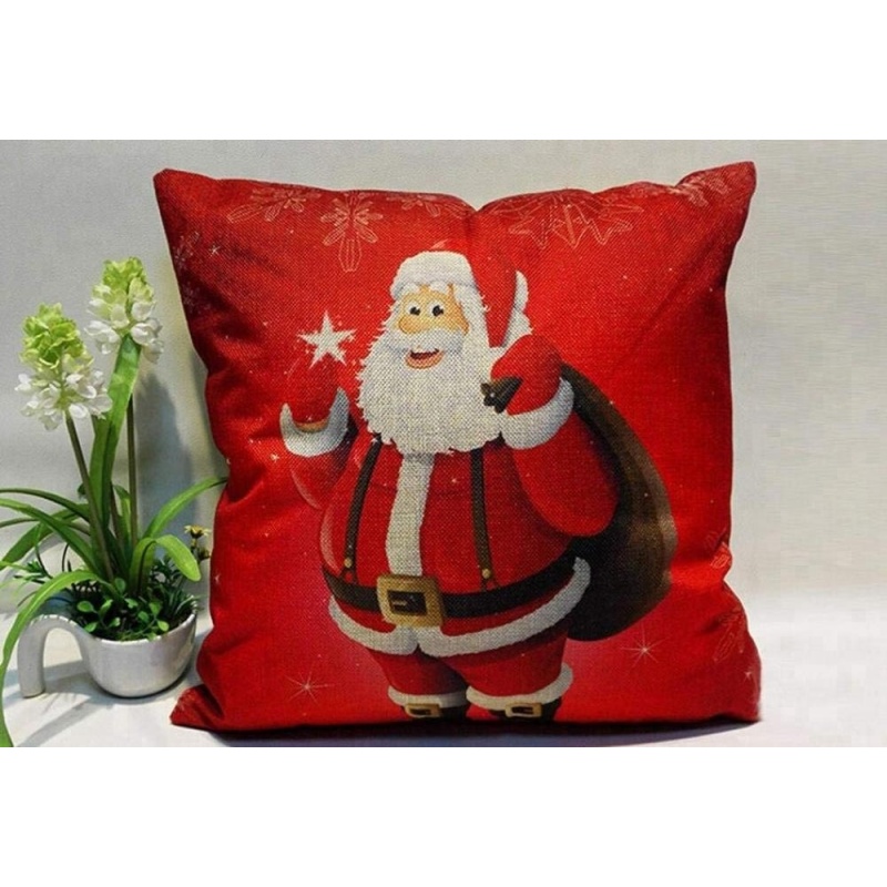 High quality 100% Polyester Jacquard Santa Claus red printed cushion cover