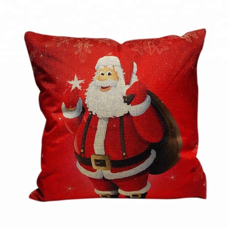 High quality 100% Polyester Jacquard Santa Claus red printed cushion cover