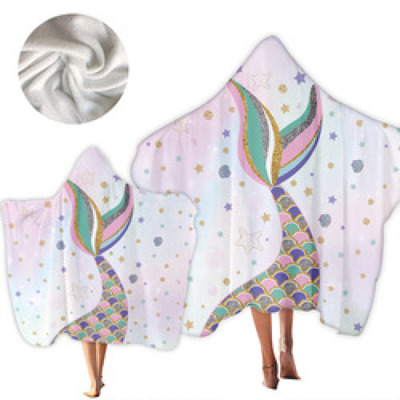 New Mermaid Hooded Bath Towel, Microfiber Hood Wearable Beach Towel/