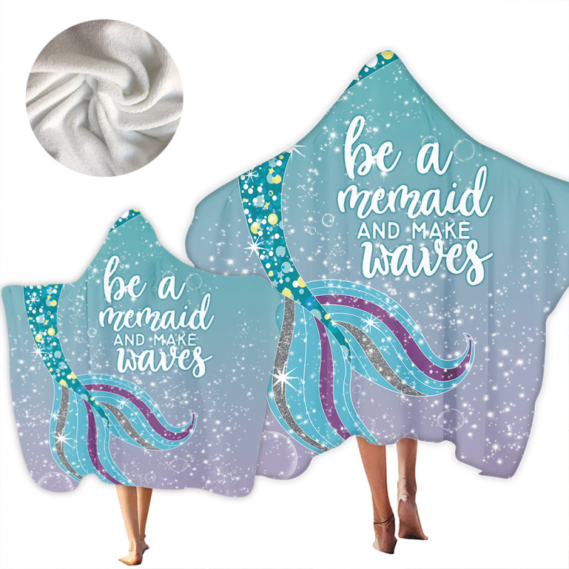 New Mermaid Hooded Bath Towel, Microfiber Hood Wearable Beach Towel/