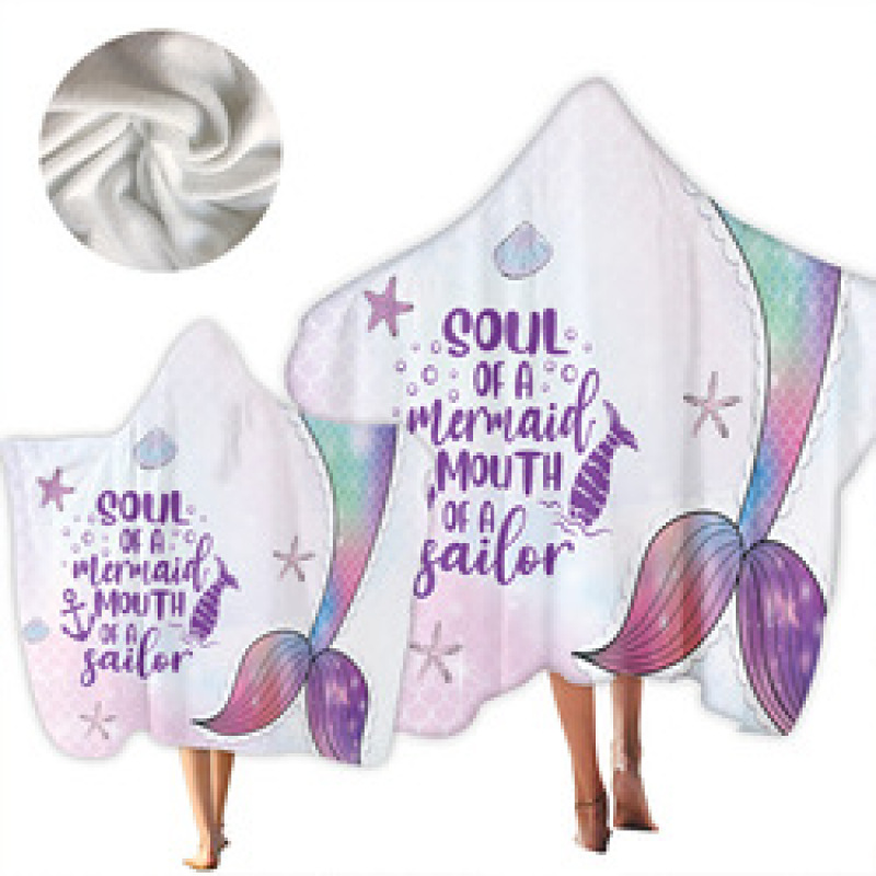 New Mermaid Hooded Bath Towel, Microfiber Hood Wearable Beach Towel/