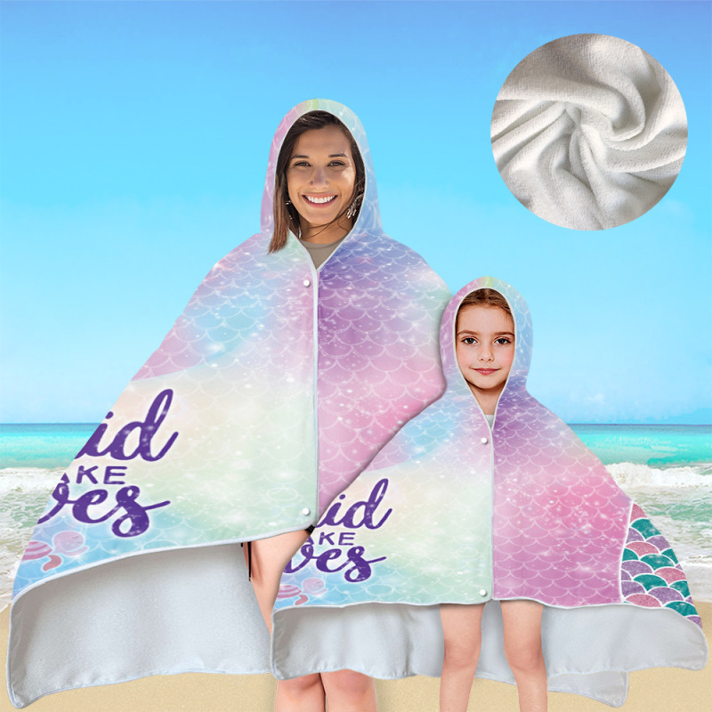 New Mermaid Hooded Bath Towel, Microfiber Hood Wearable Beach Towel/