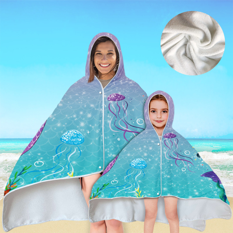 New Mermaid Hooded Bath Towel, Microfiber Hood Wearable Beach Towel/