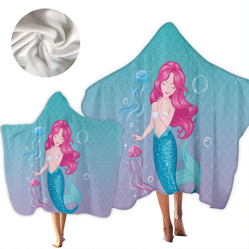 New Mermaid Hooded Bath Towel, Microfiber Hood Wearable Beach Towel/