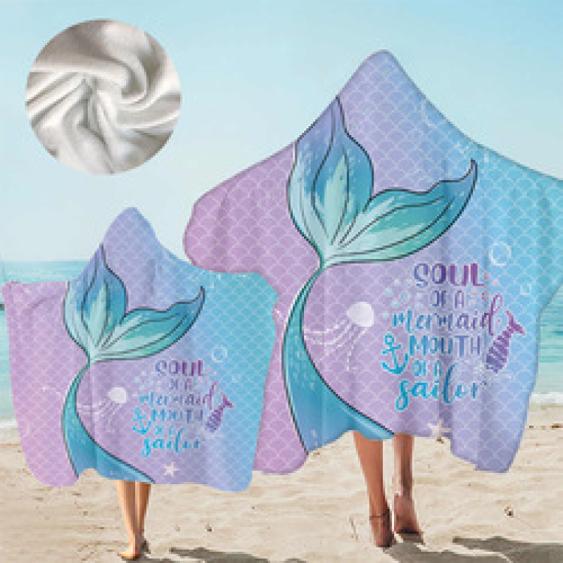 New Mermaid Hooded Bath Towel, Microfiber Hood Wearable Beach Towel/