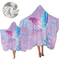 New Mermaid Hooded Bath Towel, Microfiber Hood Wearable Beach Towel/