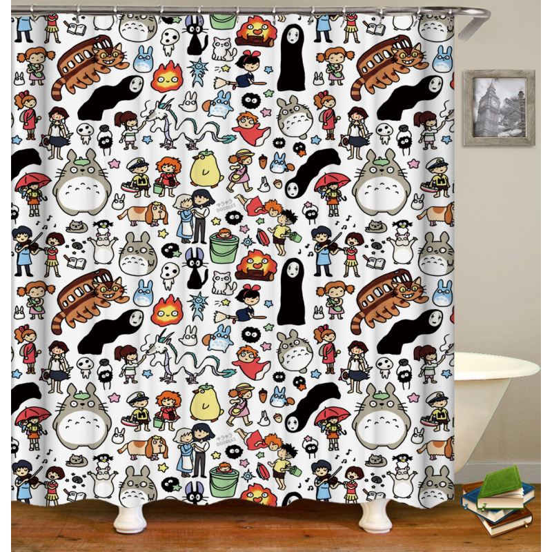 Colorful Cartoon Digital Printing Shower Curtain, Waterproof and Mildew Proof 180*180cm Bath Shower Curtain