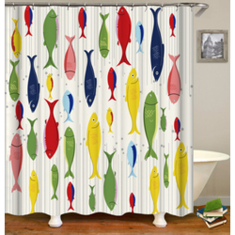 Colorful Cartoon Digital Printing Shower Curtain, Waterproof and Mildew Proof 180*180cm Bath Shower Curtain