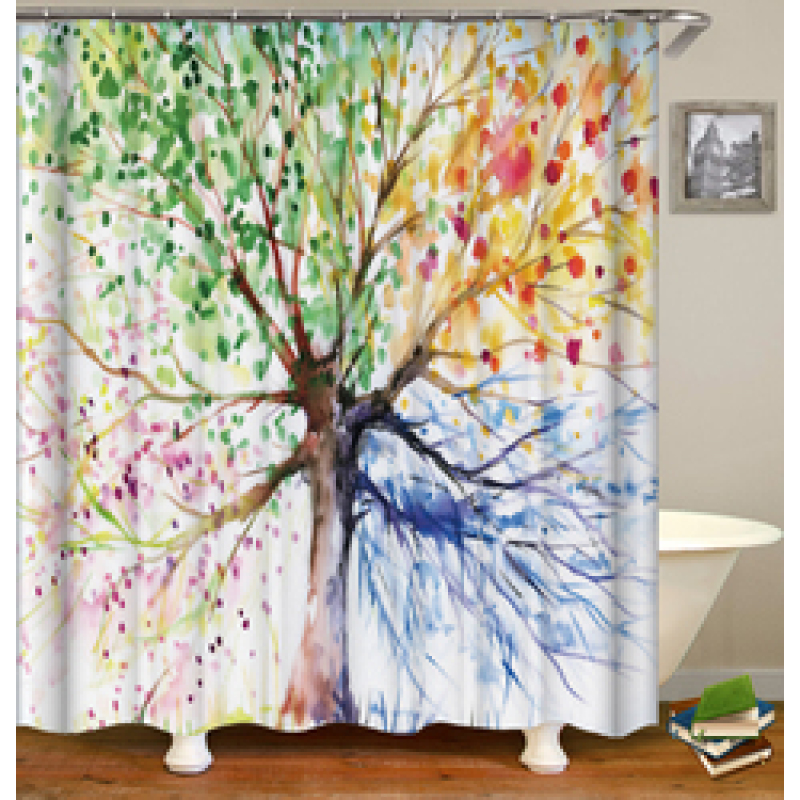 Colorful Cartoon Digital Printing Shower Curtain, Waterproof and Mildew Proof 180*180cm Bath Shower Curtain