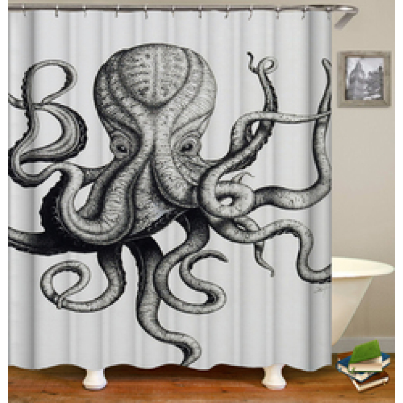 Colorful Cartoon Digital Printing Shower Curtain, Waterproof and Mildew Proof 180*180cm Bath Shower Curtain