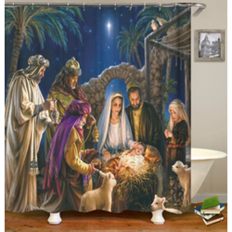 Colorful Cartoon Digital Printing Shower Curtain, Waterproof and Mildew Proof 180*180cm Bath Shower Curtain