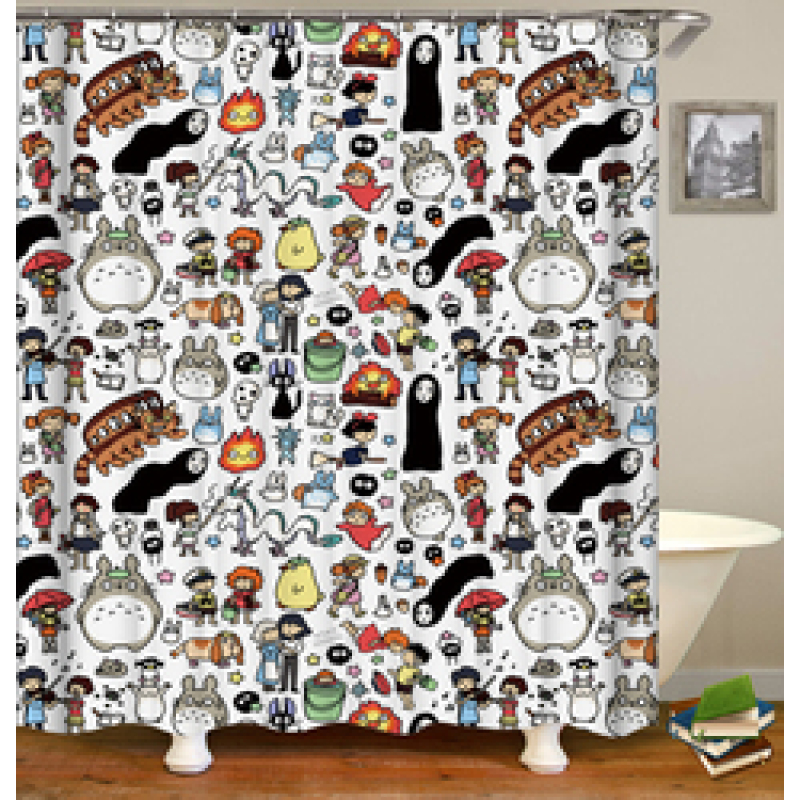 Colorful Cartoon Digital Printing Shower Curtain, Waterproof and Mildew Proof 180*180cm Bath Shower Curtain