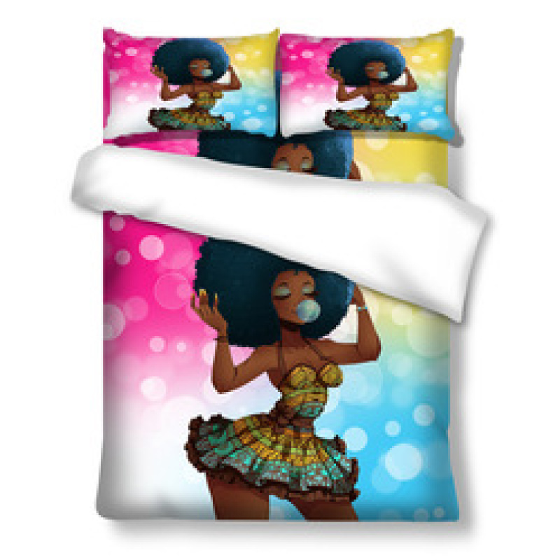 Schwarzes Damen-Bettwäscheset, Queen-Size-Bettwäscheset, 3D-Bettbezug-Set