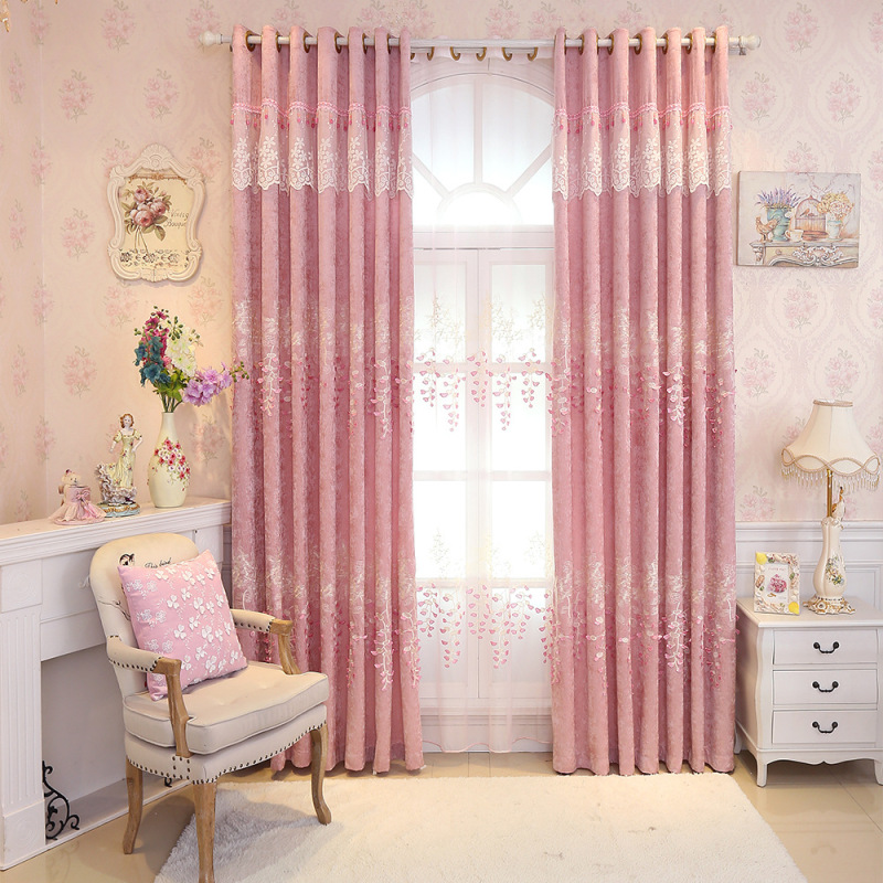 good price blackout design living room embroidery window curtain, curtain factory shaoxing chenille rideau pink bedroom curtains