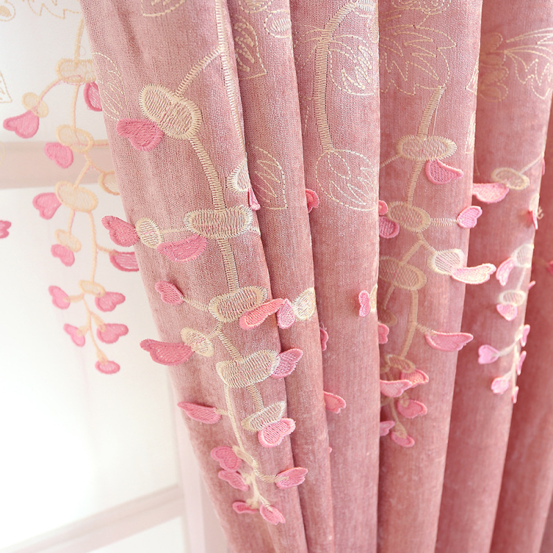 good price blackout design living room embroidery window curtain, curtain factory shaoxing chenille rideau pink bedroom curtains