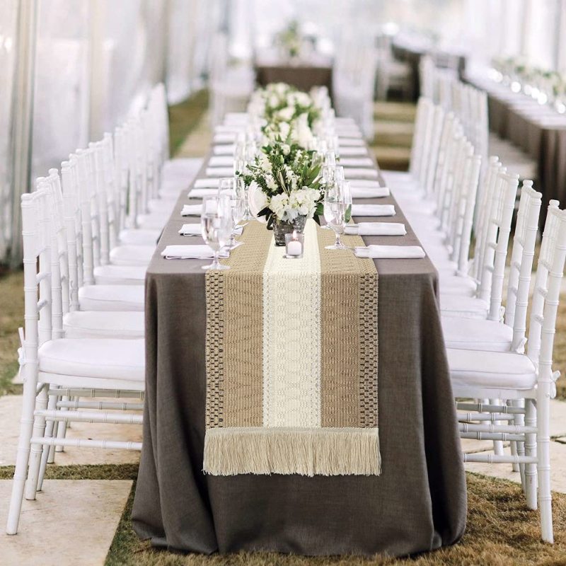 Hot Selling Splicing Cotton Farmhouse Style Boho Decor Rustic Woven Cotton tablecloths round 120 inch wedding for Party Wedding