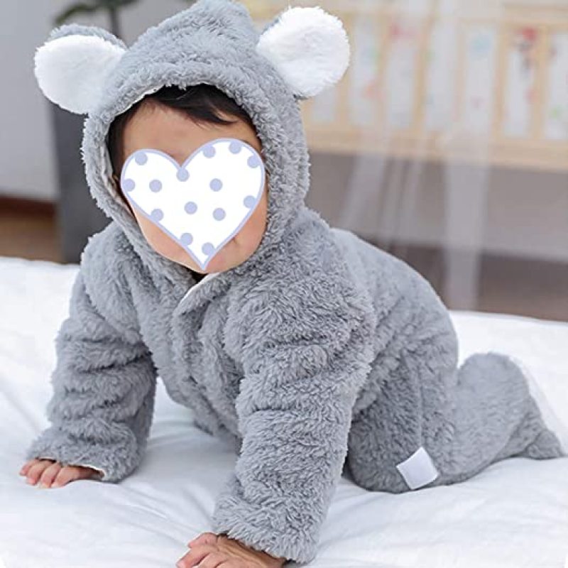 Newborn Baby Bear Warm Snowsuit, Cotton Fleece Cute Unisex Hooded  Romper Jumpsuit Winter Clothes