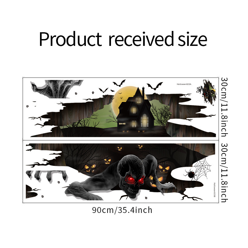 Dekorative Wandaufkleber im neuen PVC-Stil mit Motiven wie zerbrochener Mauer, Burg, Krähe, Spukhaus und Spinne für Halloween-Atmosphäre (2 Stück) zur Wand- oder Bodengestaltung