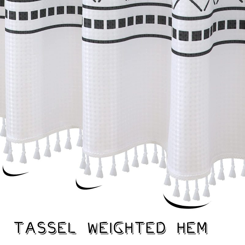 Cheap White Waffle Weave Shower Curtains, Wholesale Shower Curtains with Tassel$