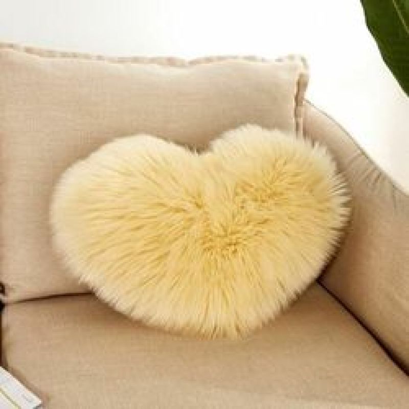 Heart Shaped Faux Wool Fur Cushion Cover Fluffy Soft Plush Pillow Case Slipcover,Garden Luxury Cushion Covers/