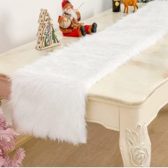 Modern Faux Fur Table Runner for Christmas, Fluffy White Tablecloth for Wedding#