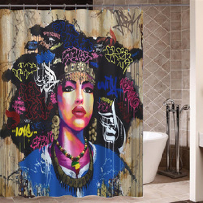 Stylish Waterproof Modern Shower Curtain, Hip Hop Art Black Hair Girl Shower Curtain/
