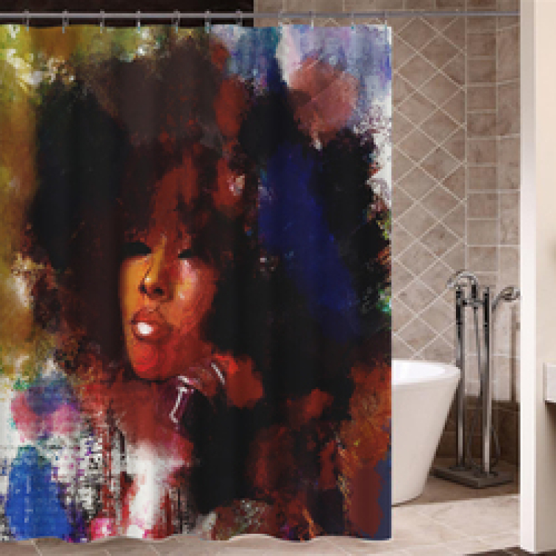 Stylish Waterproof Modern Shower Curtain, Hip Hop Art Black Hair Girl Shower Curtain/